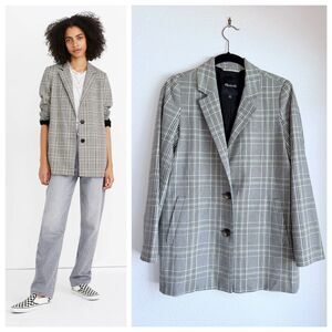 Madewell Women's Dorset Blazer in Cosley Plaid Glen Plaid Pearl Ivory Size XXS